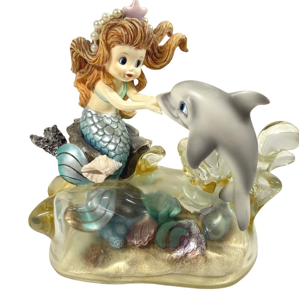 1999 Hamilton Collection "Gentle Greeting" Mermaid Dolphin Figurine Rainbow Reef